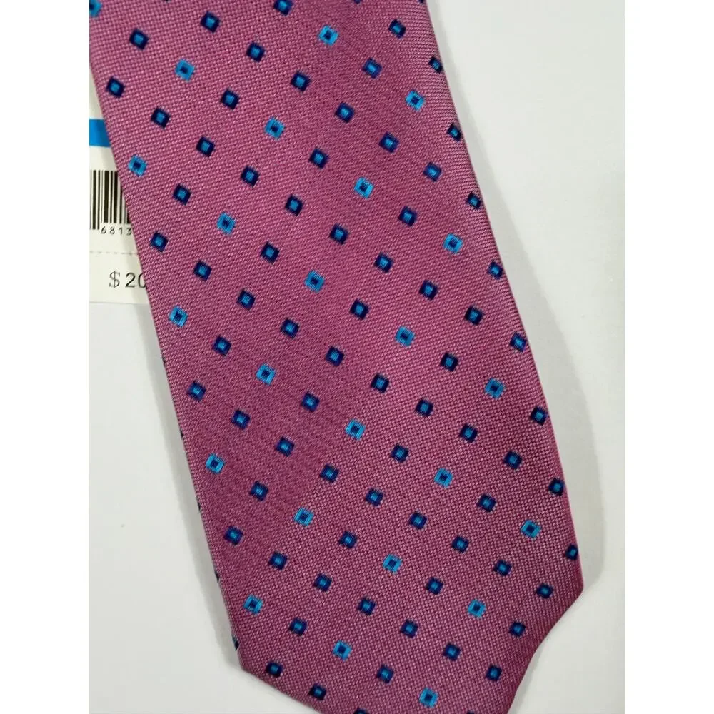 NEW XMI Geometric Square Print Pink Blue Necktie 50” boys